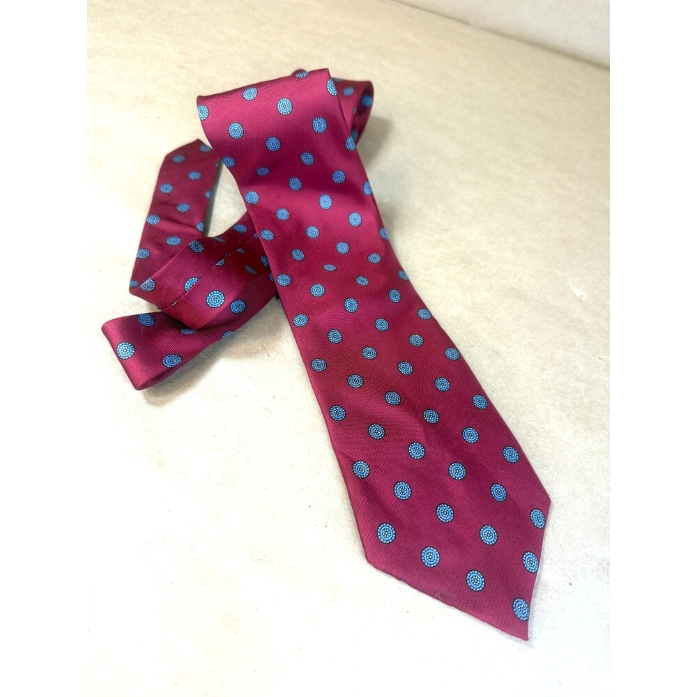 Vintage Bert Pulitzer 100% Silk Tie - Maroon/Burgundy with Blue Medallion Dots